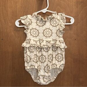 NWT Kate Quinn Sleeveless Ruffle Bubble Romper Helm Print